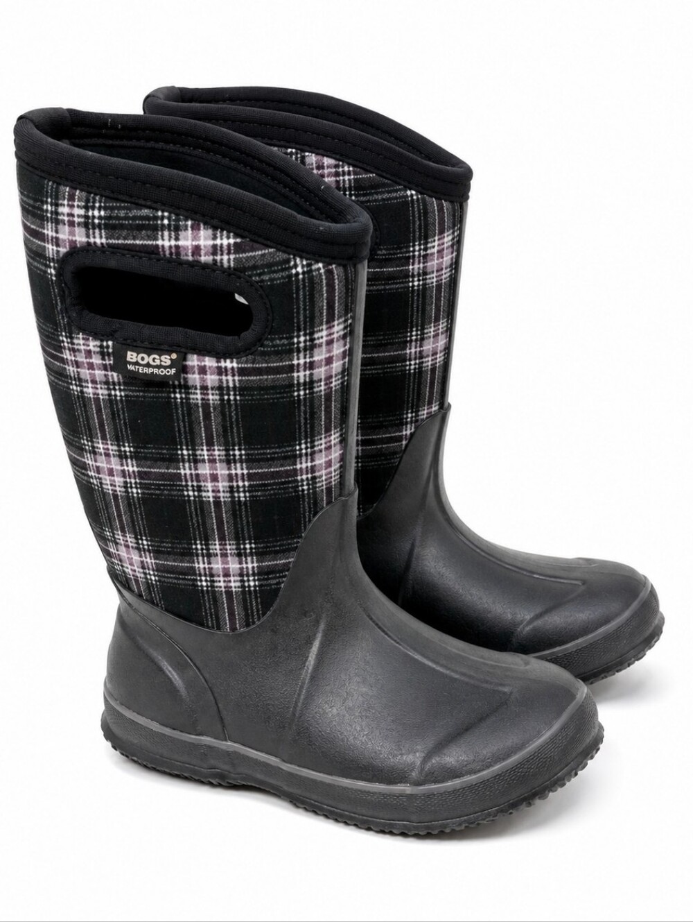 BOGS Kids Youth Size 2 Waterproof Insulated Tall Winter Boots Black Plaid Snow B